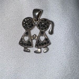 Vintage Sterling Silver First Love Marcasite Pendant Couple Kissing